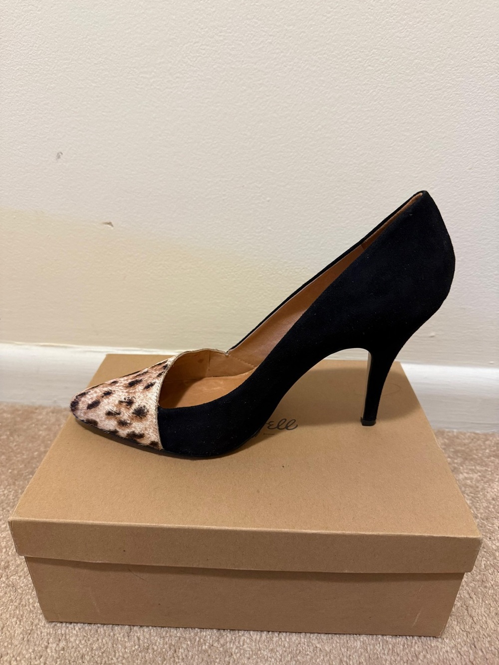 Madewell Black Suede Pump with Leopard Toe Cap